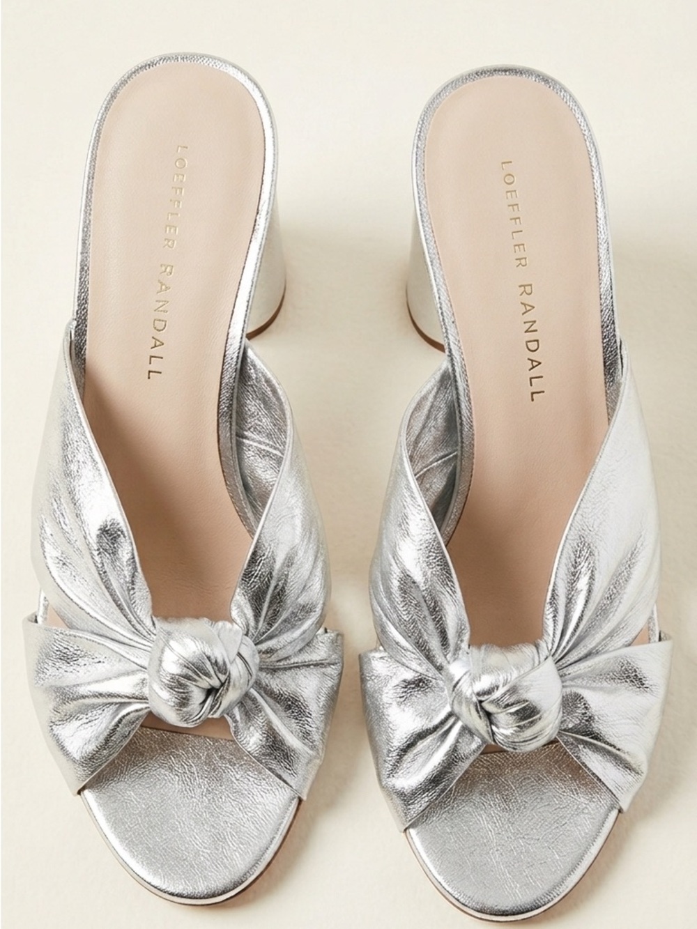 Loeffler Randall Metallic Silver Knot Mules Size 8 ( but fits 7 better)